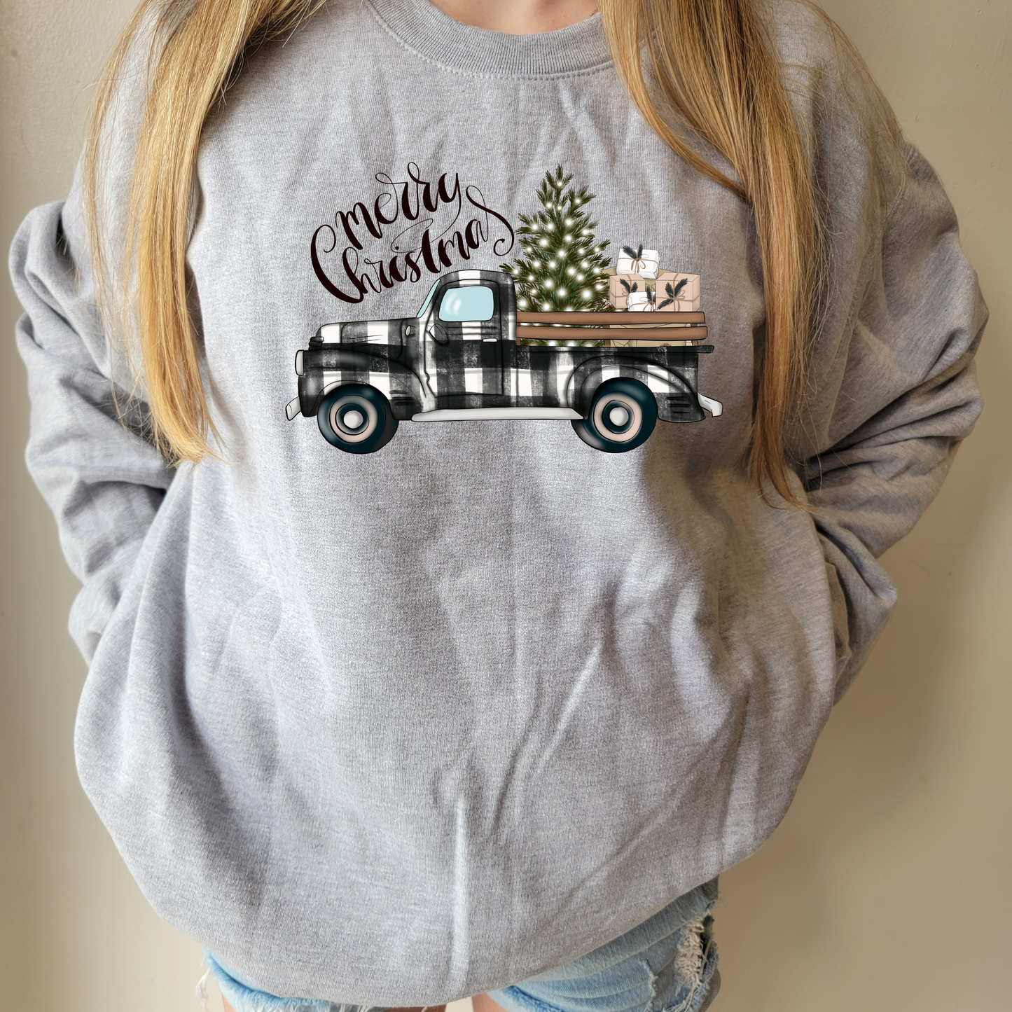 Merry Christmas Plaid Truck Sweatshirt